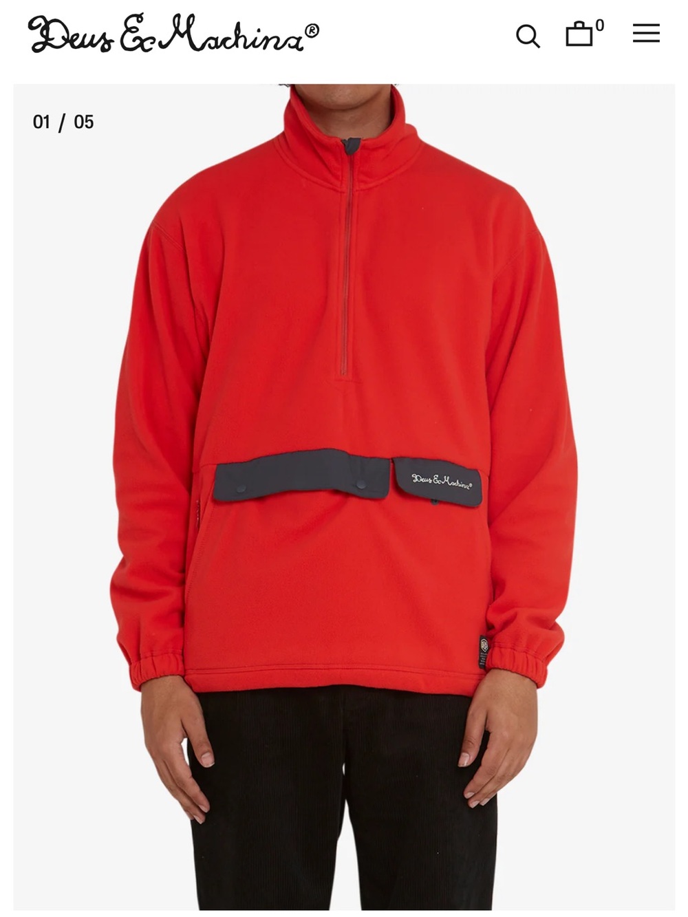 New! Deus ex Machina Ridgeline Red Quarter-Zip Fleece Pullover